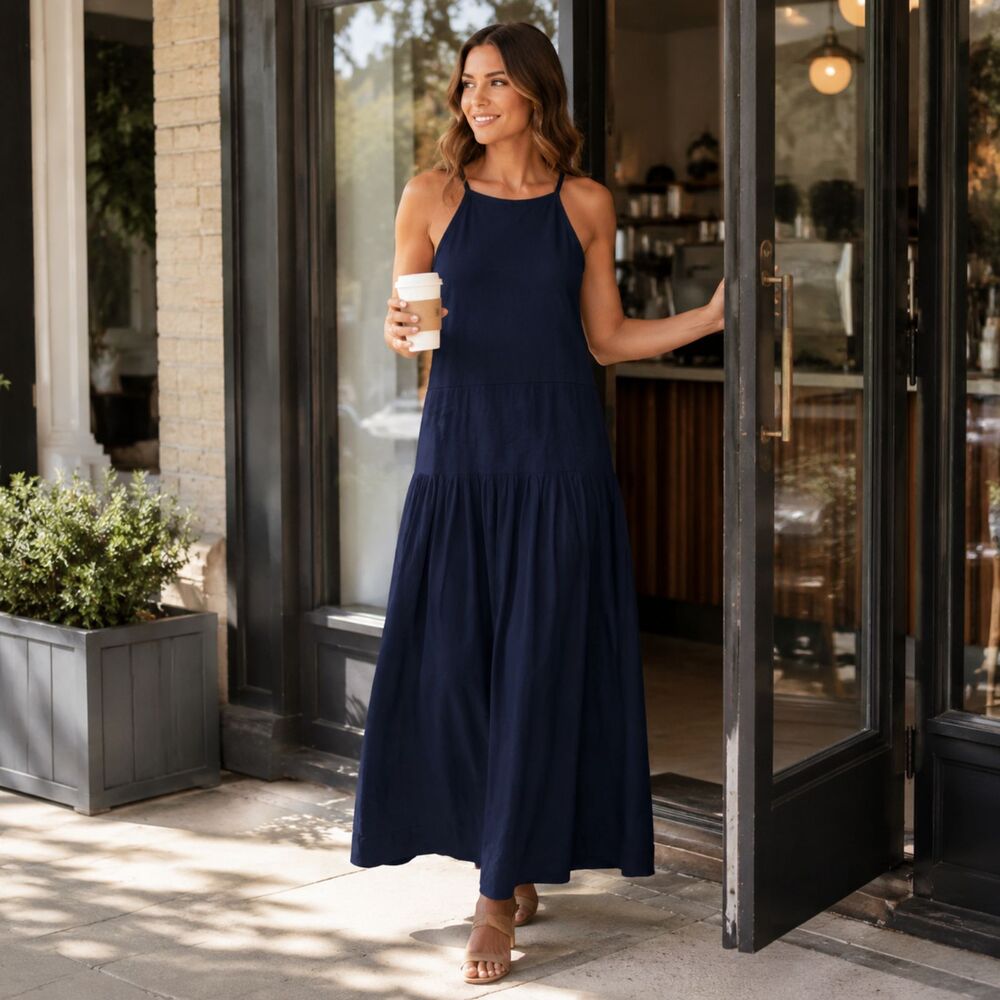 NWT J.Crew Pintuck Mixy Dress Navy Cotton Maxi Midi Size M CK707